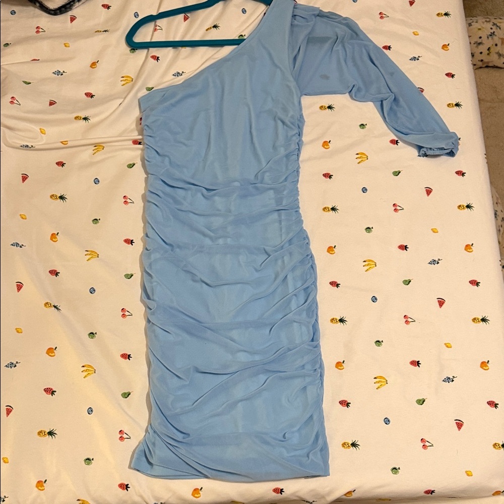 Chic One-Shoulder Light Blue Dress